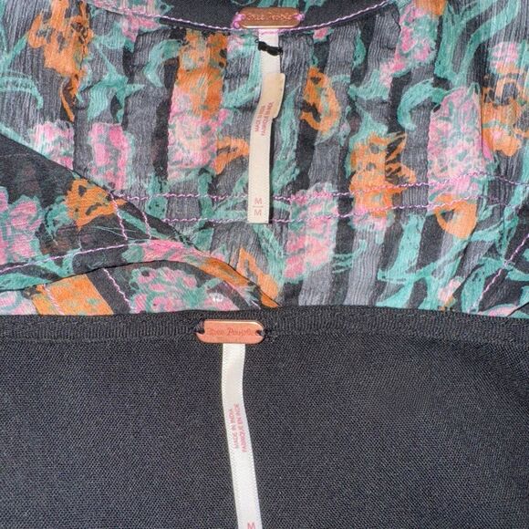 Free People See It Through Dress boho floral sheer maxi | black multi | Medium - Picture 7 of 9